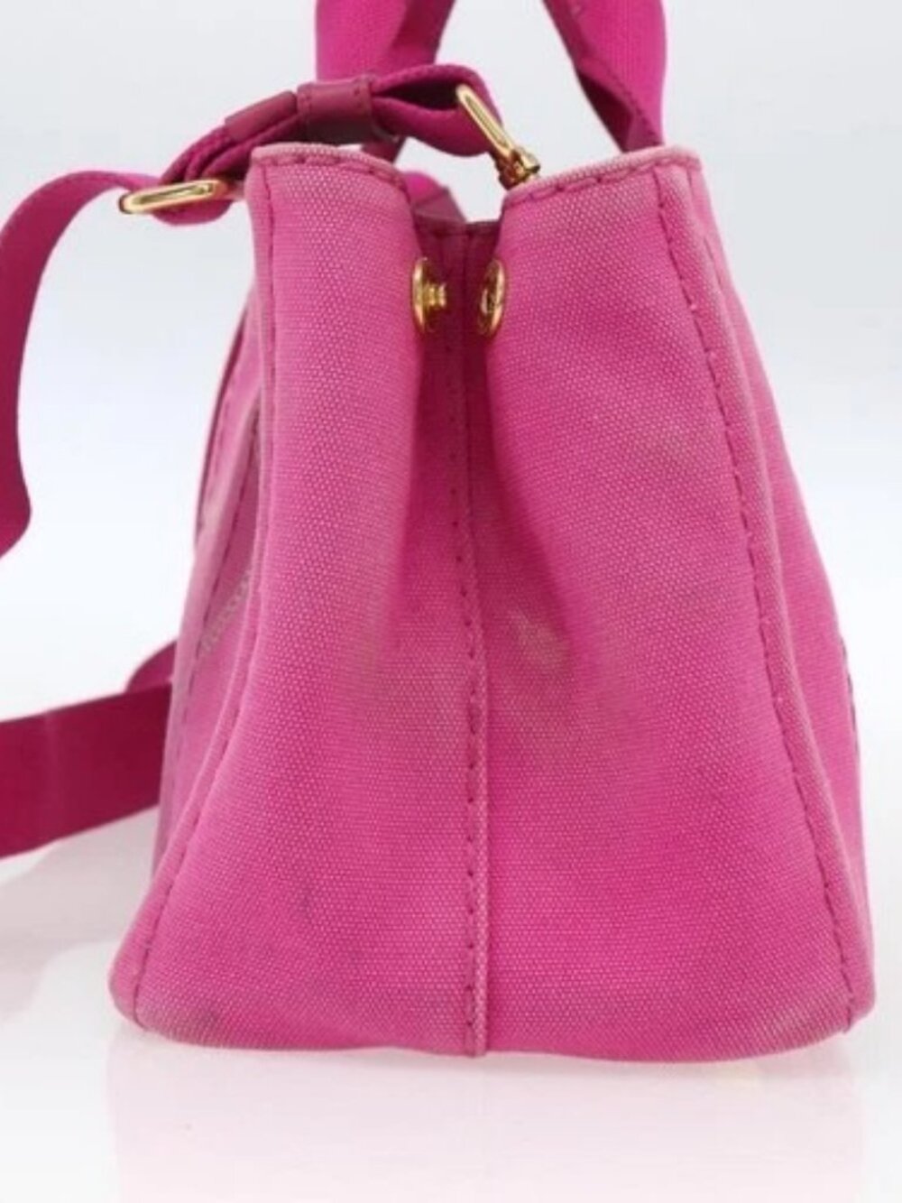 PRADA Canapa PM Hand Bag Canvas 2way Pink Gold Auth ka2235 - Picture 4 of 16